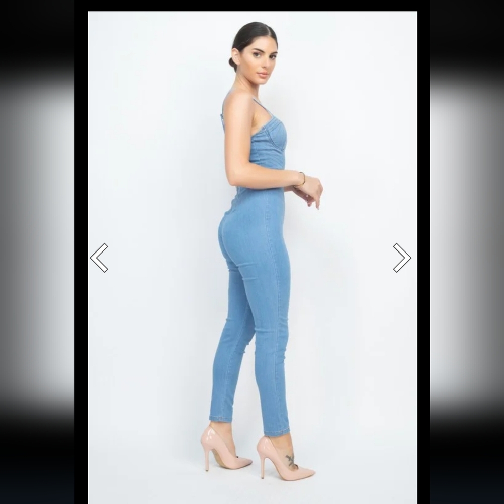Blashe Denim Sweetheart Stretch Jumpsuit Adjustable Straps| Sz Medium | NWT